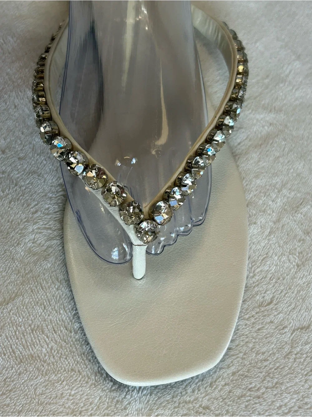 Tory Burch Crystal-Embellished White Thong Sandals Ivory Leather Women’s Size 9M